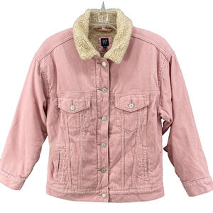 Gap Kids Jacket Girls Sz XL‎ 12 Corduroy Pink Faux Sherpa Lined Collar Western
